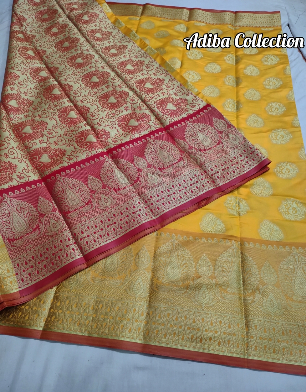 Saree semi katan saree for women's/tangail semi katan silk saree /yellow colour semi katan saree. 