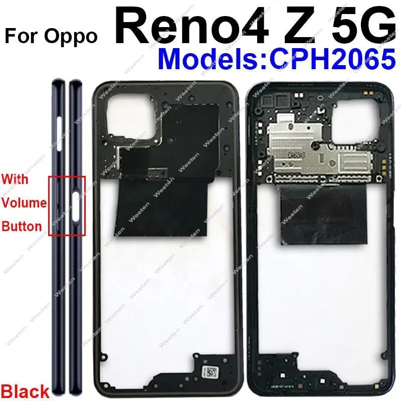 Middle Frame Housing For OPPO Reno 4 Z 4Z 5G Middle Cover Battery Door Housing Cover Case with Lens Frame Side Buttons Parts