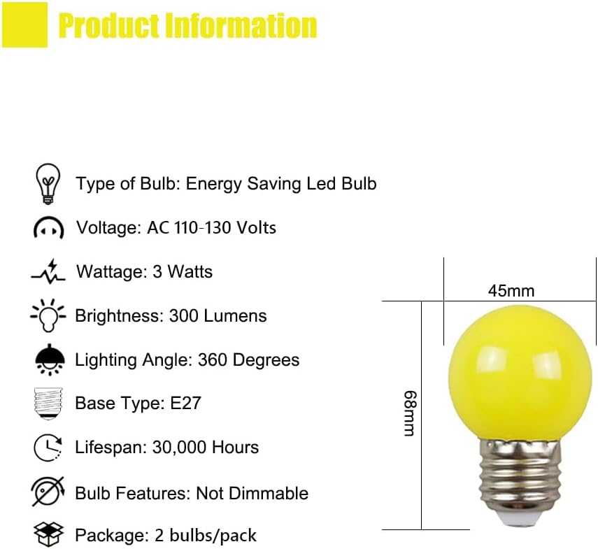 iPOWER Energy Saving LED Light Bulb, 3 Watt Ambient Led Yellow Color Light  E27 Screw Base. 
