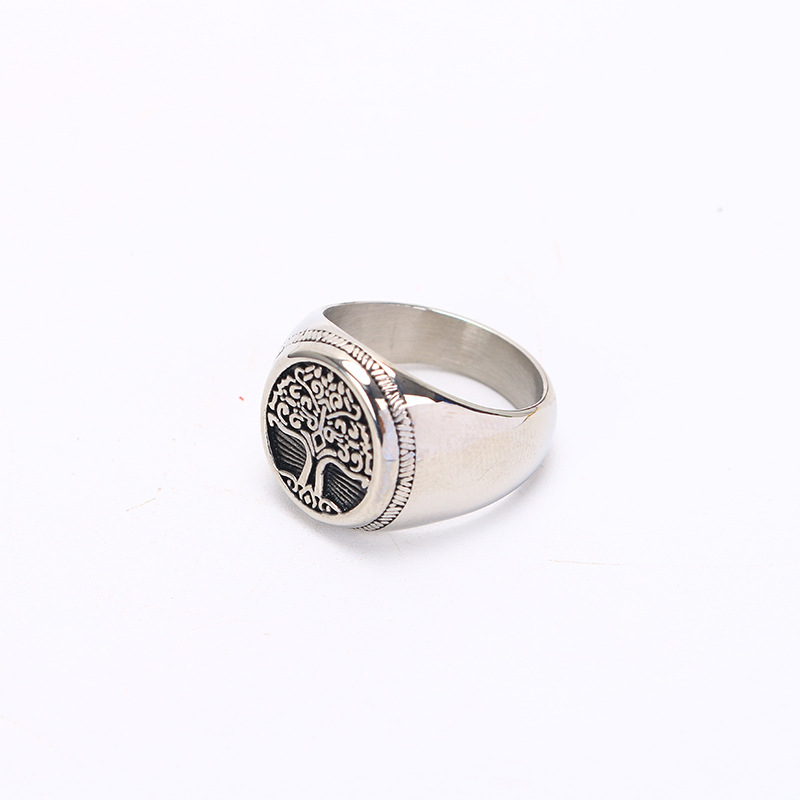Nordic tree of life ring Titanium steel retro men's ring Viking personality niche design single index finger ring. 