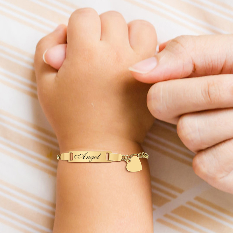 Customize Baby Bracelets,Engrave Name Birth Date,Anti Allergy Stainless Steel Heart Charm,Custom Kids Boy Girl Newborns Gift
