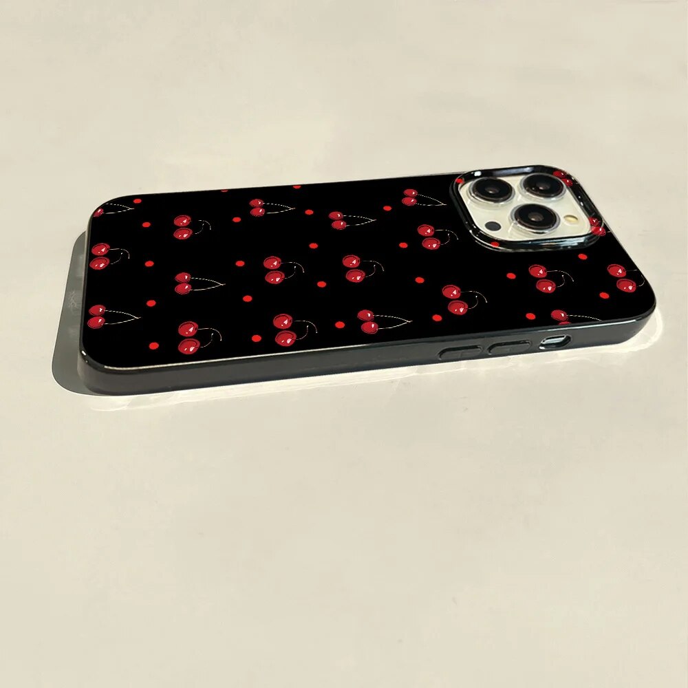 Full screen small cherry Phone Case For iPhone 11 Case iPhone 13 15 12 14 Pro Max XR XS X 7 8 Plus SE Shockproof Glossy Cover. 