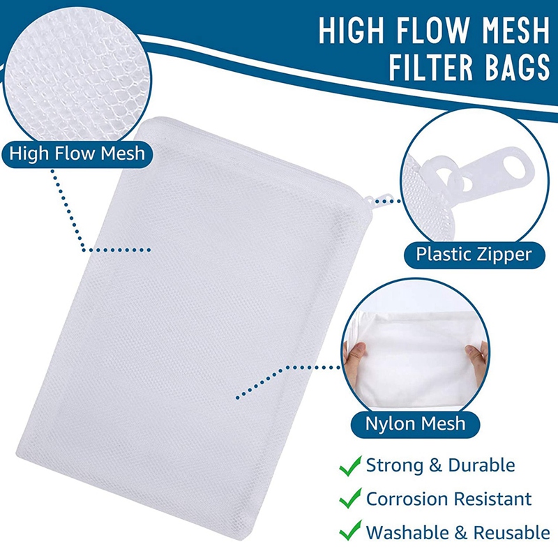 16 PCS Aquarium Mesh Media Filter Bags, Nylon Media Filter Mesh Bags with Zipper (for Particulate Carbon), Bio Balls.