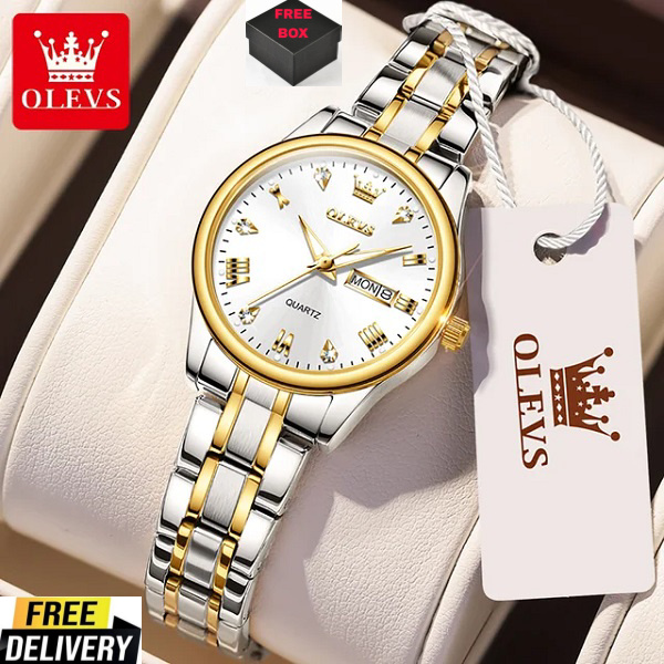 Olevs Elegant Women's Analog Watch 4580 with Dual Tone Stainless Steel Strap and Quartz Movement - Silver/Gold