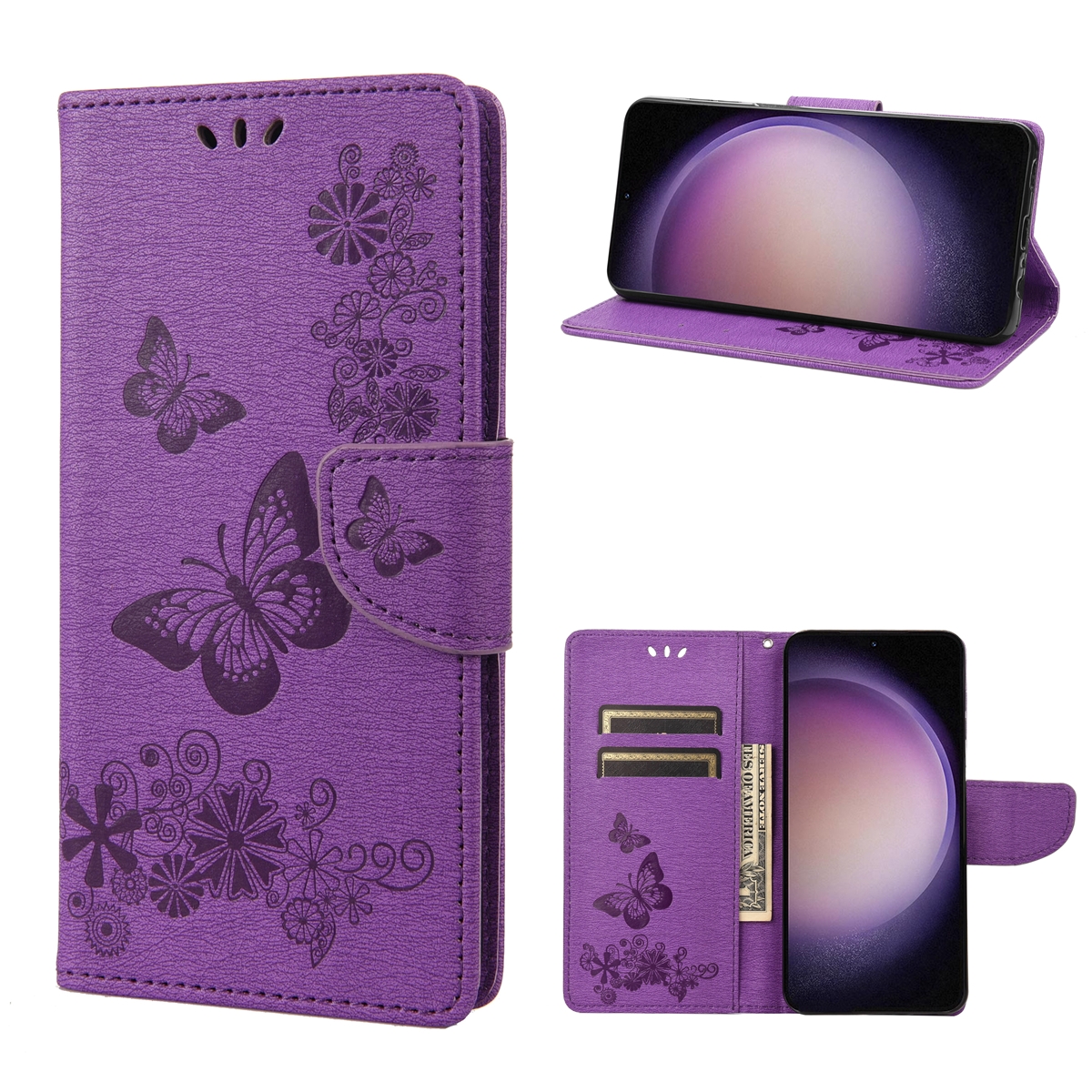 (COD)For Samsung Galaxy S23 5G Butterfly Embossed Horizontal Flip Leather Phone Case