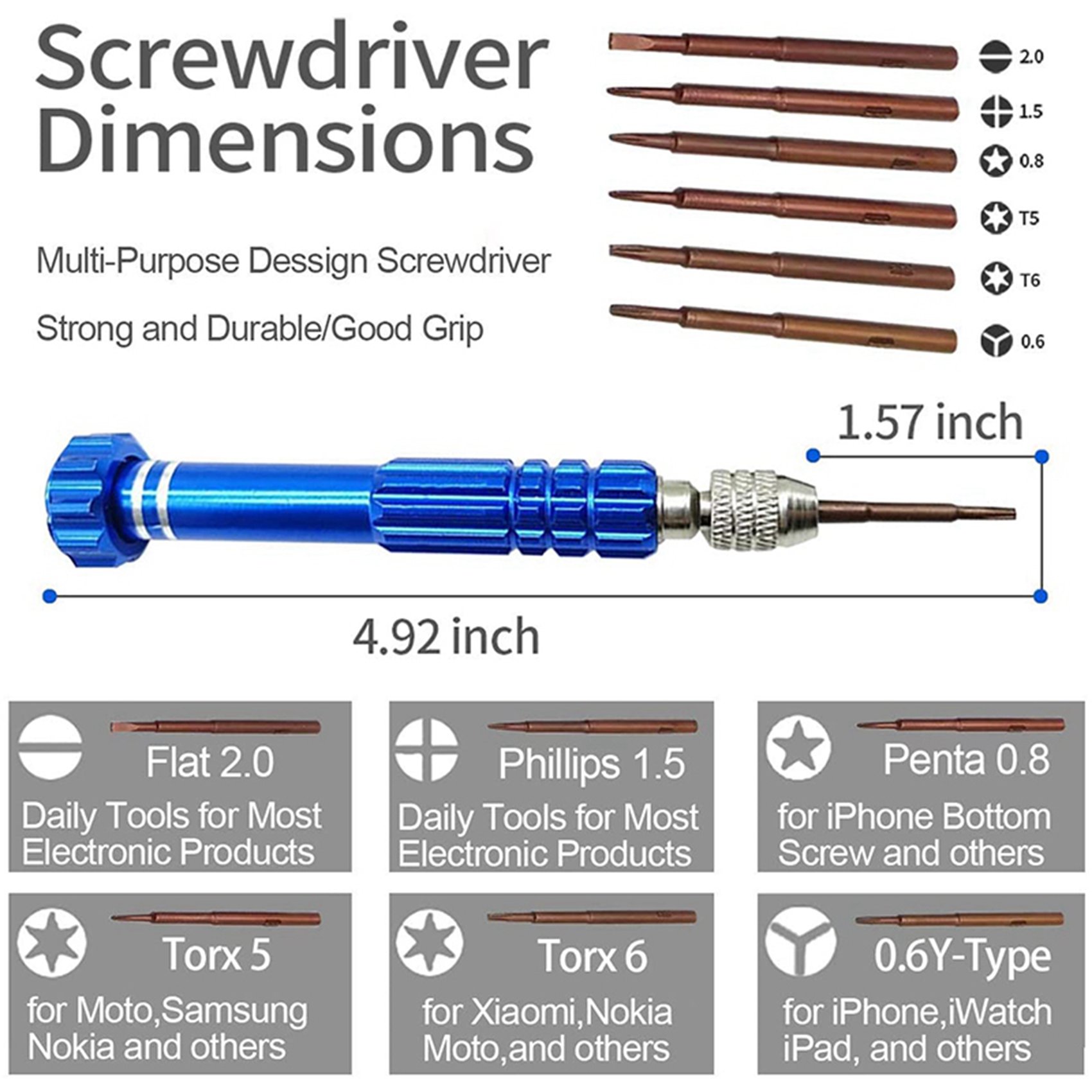 2set Magnetic 6 in 1 Tiny Screw Driver Kit, Small Screwdriver Set Perfect Mini Screws for Cell Phones, Watch. 