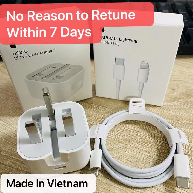 APPLE  20W USB.C Power Adapter FOR iphone 13/12/11/X with type c to lightng cable -Three pin (MADE IN VIETNAME)