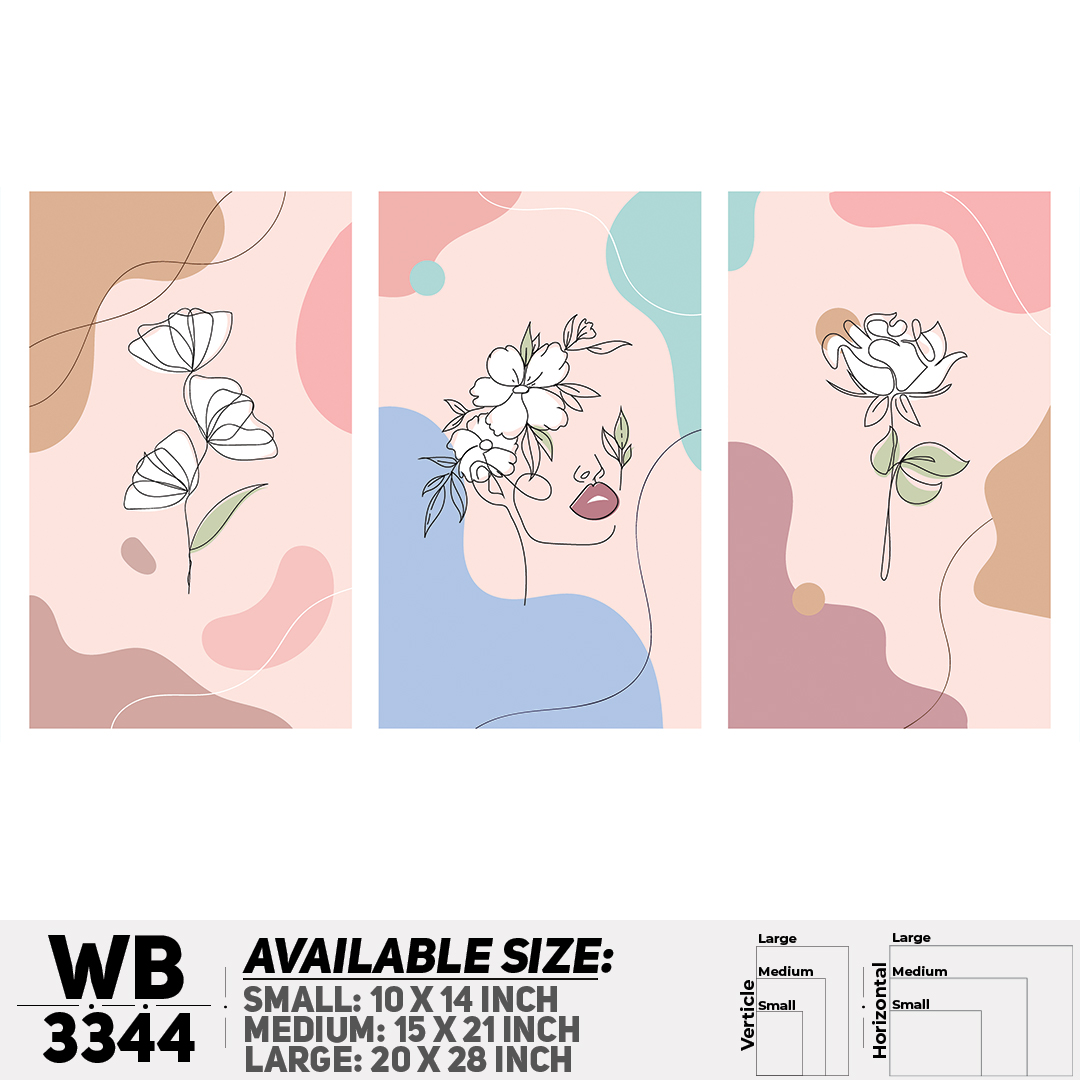 Flower Design (Set of 3) Wall Canvas For Home Decoration Wall Canvas Painting Canvas Art - WB3344 - Zoom Decor - Minimalistic Sophistication