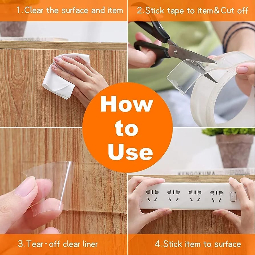 2 Meter Multipurpose Double Sided Tape - Adhesive Silicone Tape, Heavy Duty, Heat Resistant, Multi-Functional, Removable, Washable, Reusable Anti-Slip Gel Nano Grip Tape. 