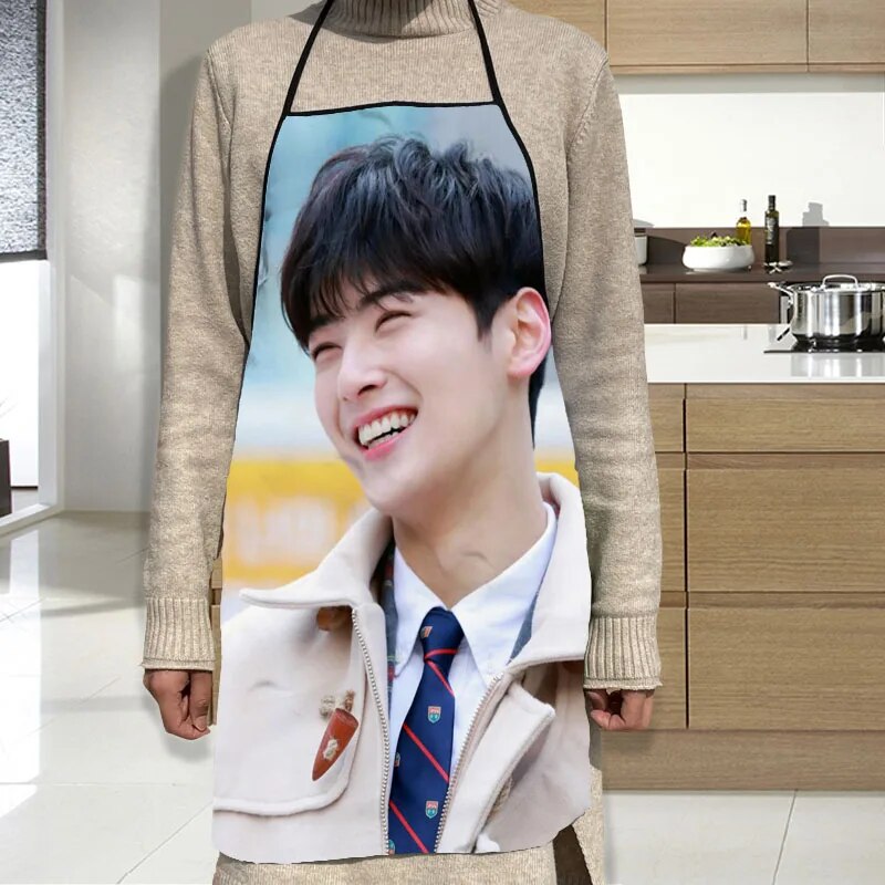 Cha Eun Woo Apron Grill Kitchen Chef Apron Professional for BBQ, Baking, Cooking for Men Women 2 Size 68X95cm and 50X75cm. 