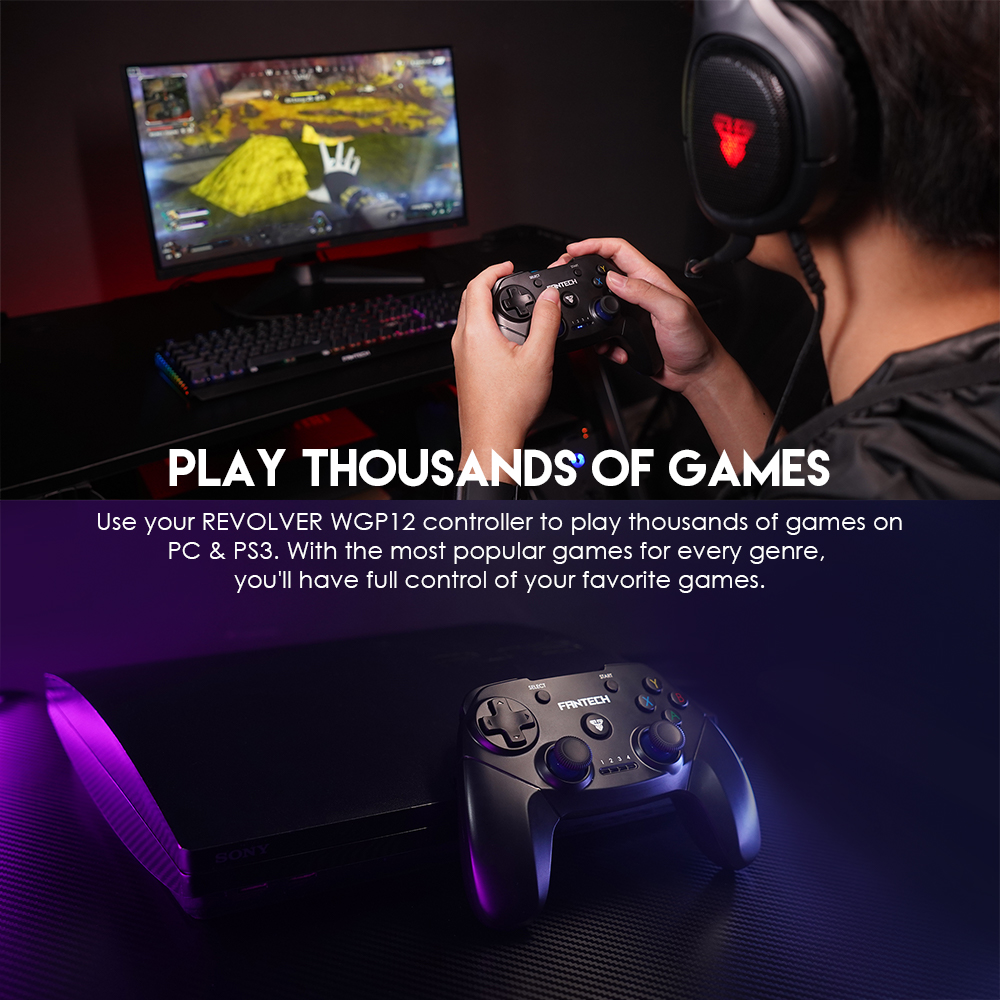 FANTECH REVOLVER WGP12 Controller Gamepad 2.4G Wireless Joystick Joypad With PS3 PC 10 Hours Long Battery Life For Game Player Black White Green. 