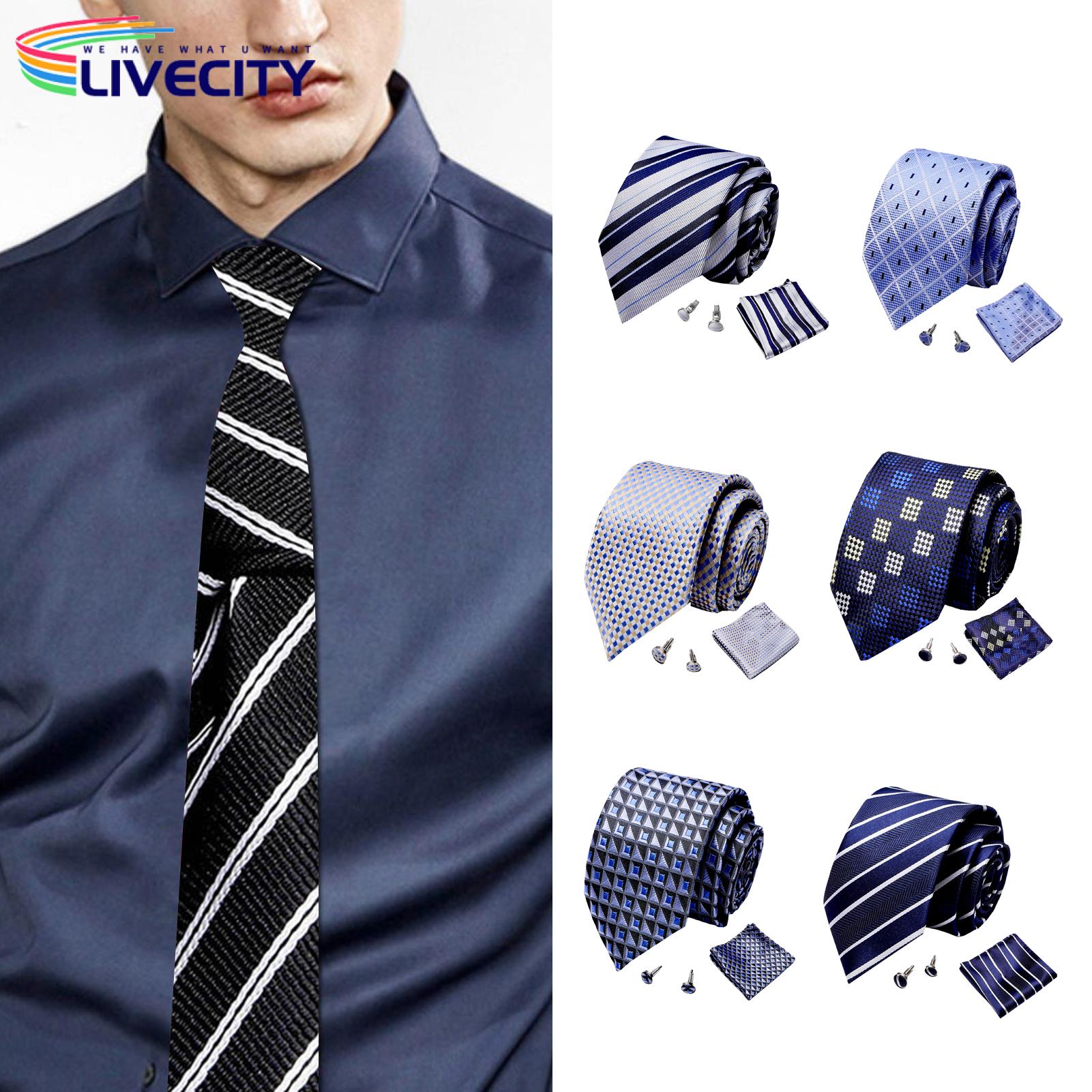 Tie Cufflink Pocket Square Set Breathable Gentleman Men Tie Set. 