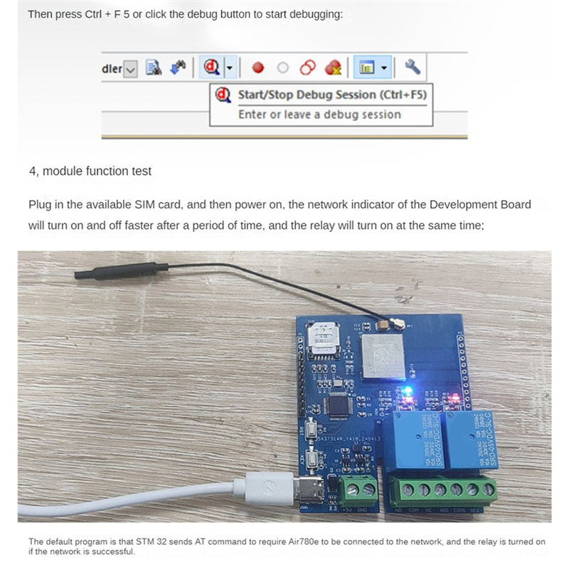 DC 5V STM32 4G Networked Dual-Way Relay Relay Development Board Onboard AIR780E Module I/O Port STM32 Development Board. 