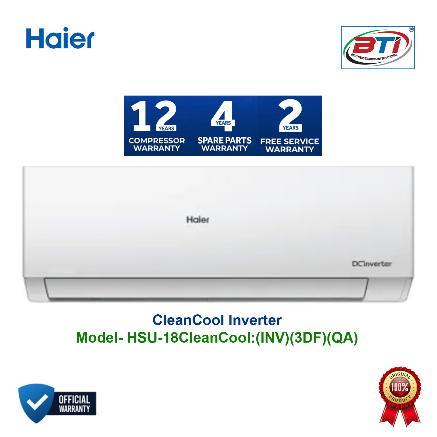 Haier CleanCool Inverter AC Model- HSU-18CleanCool:(INV)(3DF)(QA)