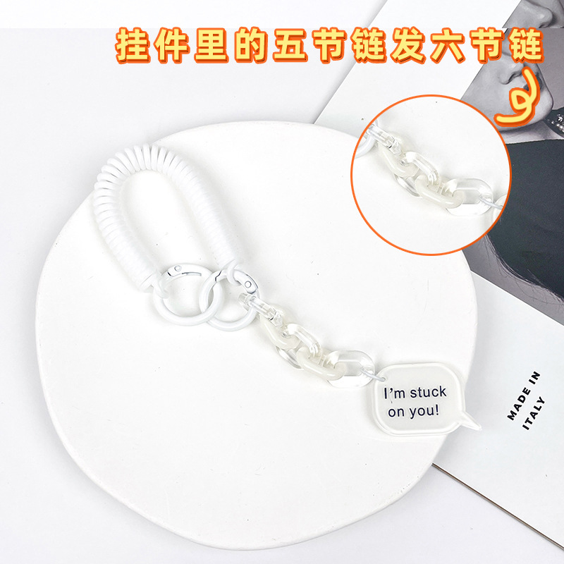 Plastic spring rope key chain, mobile phone lanyard, anti-lost spring rope, bungee cord style, full candy color, English word tag
