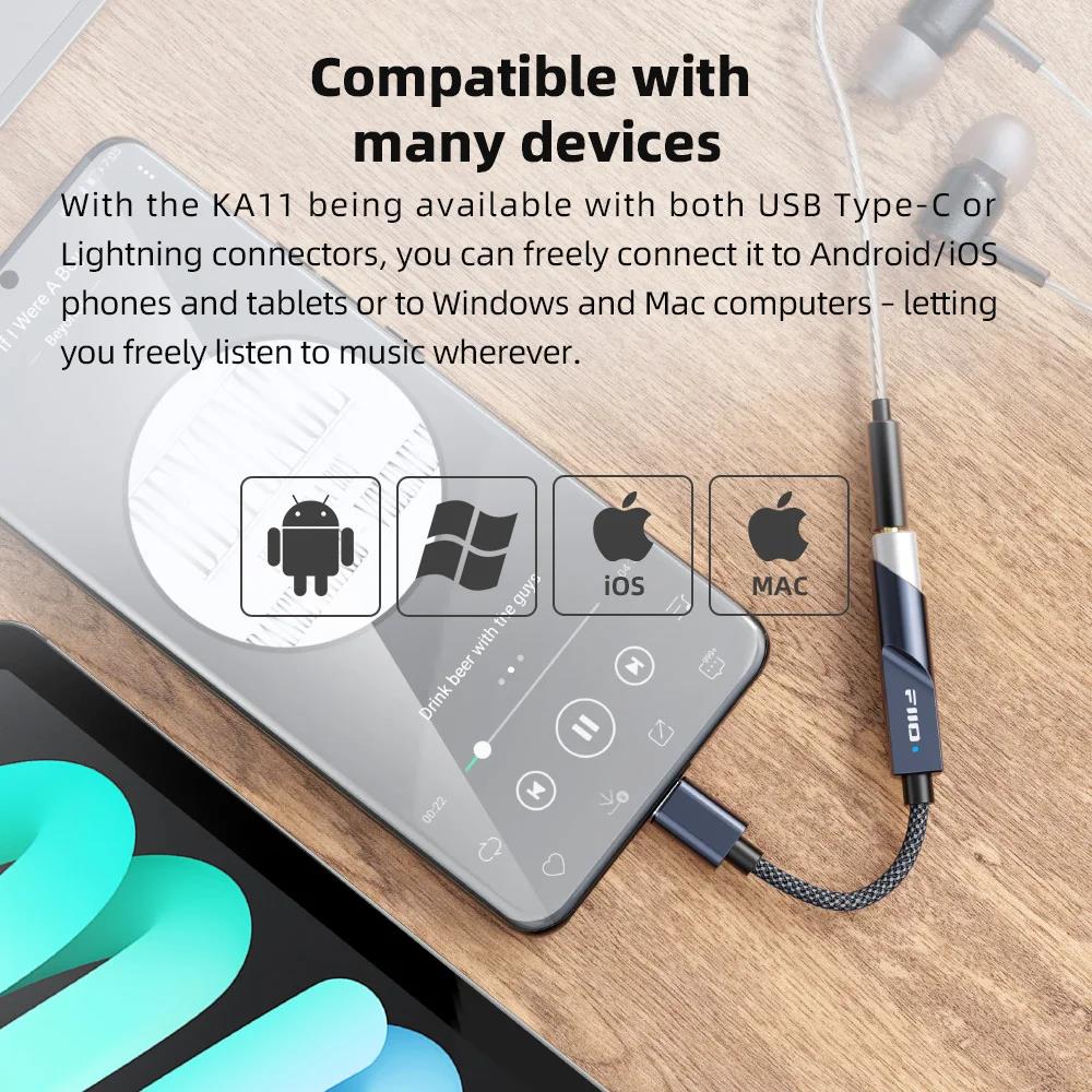 FiiO JadeAudio KA11 USB DAC AMP Headphone Amplifier Hi-Res Audio Type-C to 3.5mm Adapter USB Dongle DAD256 for Android/iOS Superman. 