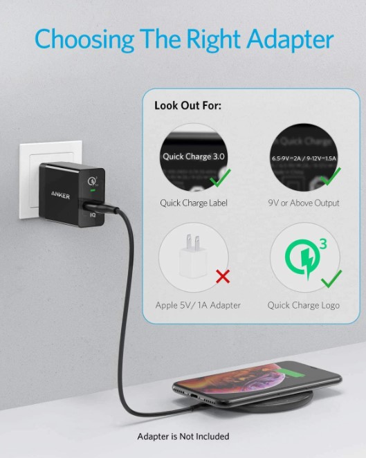 Anker Wireless Charger, PowerWave Pad for iPhone and Samsung, Qi-Certified 10W Max for iPhone 13/13 Pro/12/11/SE 2020/AirPods/Galaxy S20 (No AC Adapter, Not Compatible with MagSafe Magnetic Charging). 