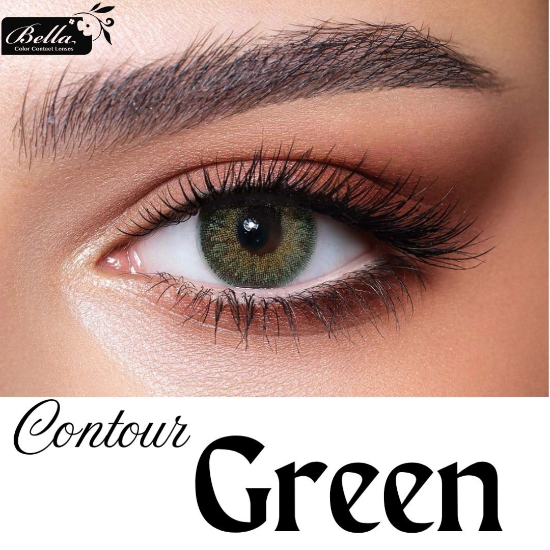 New Bella Contour Green Color Contact Lens With Regular Kit Box For Men and Women. 1 Pair Bella Color Contact Lens For Eye Makeup and Cosmetics. Bella Contour Series. #contour