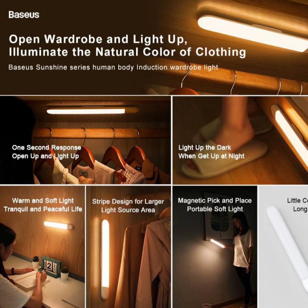Baseus Sunshine Series Human Body Induction Wardrobe Light PIR Motion Sensor Light USB Rechargeable Night Light. 