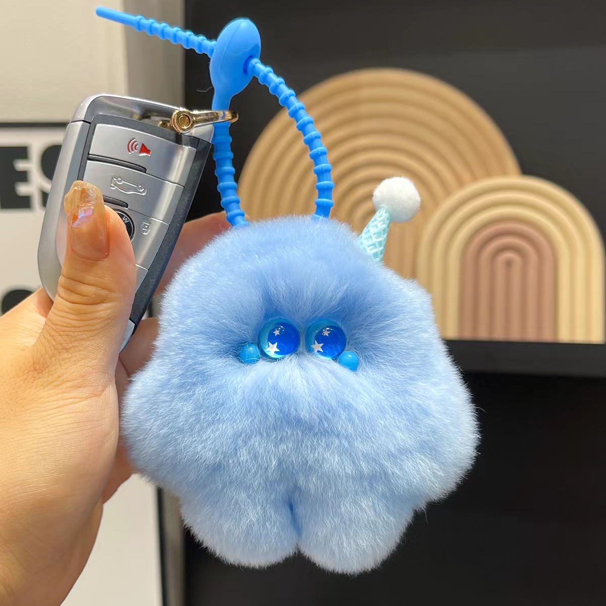 ins cute imitation rabbit fur ice cream stupid stupid monster car keychain plush doll bag pendant ornament gift girl