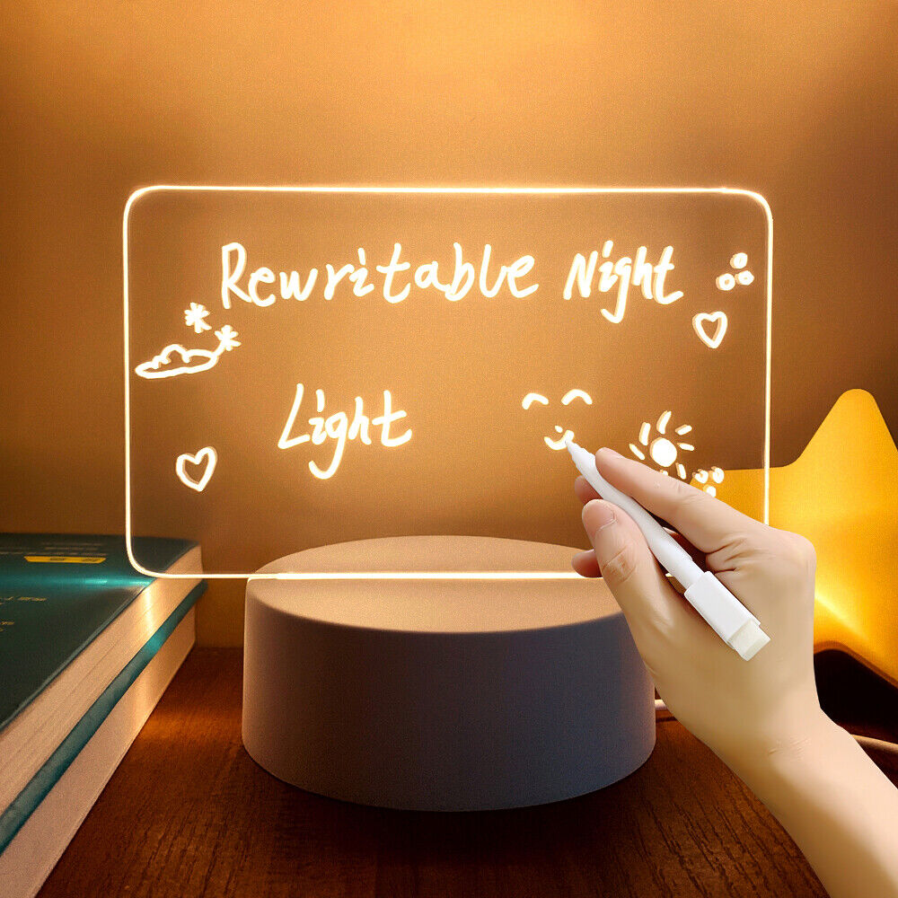 3D Illusion Note Board Creative Led Night Lights USB Power Message Board With Pen Table Lamp. 