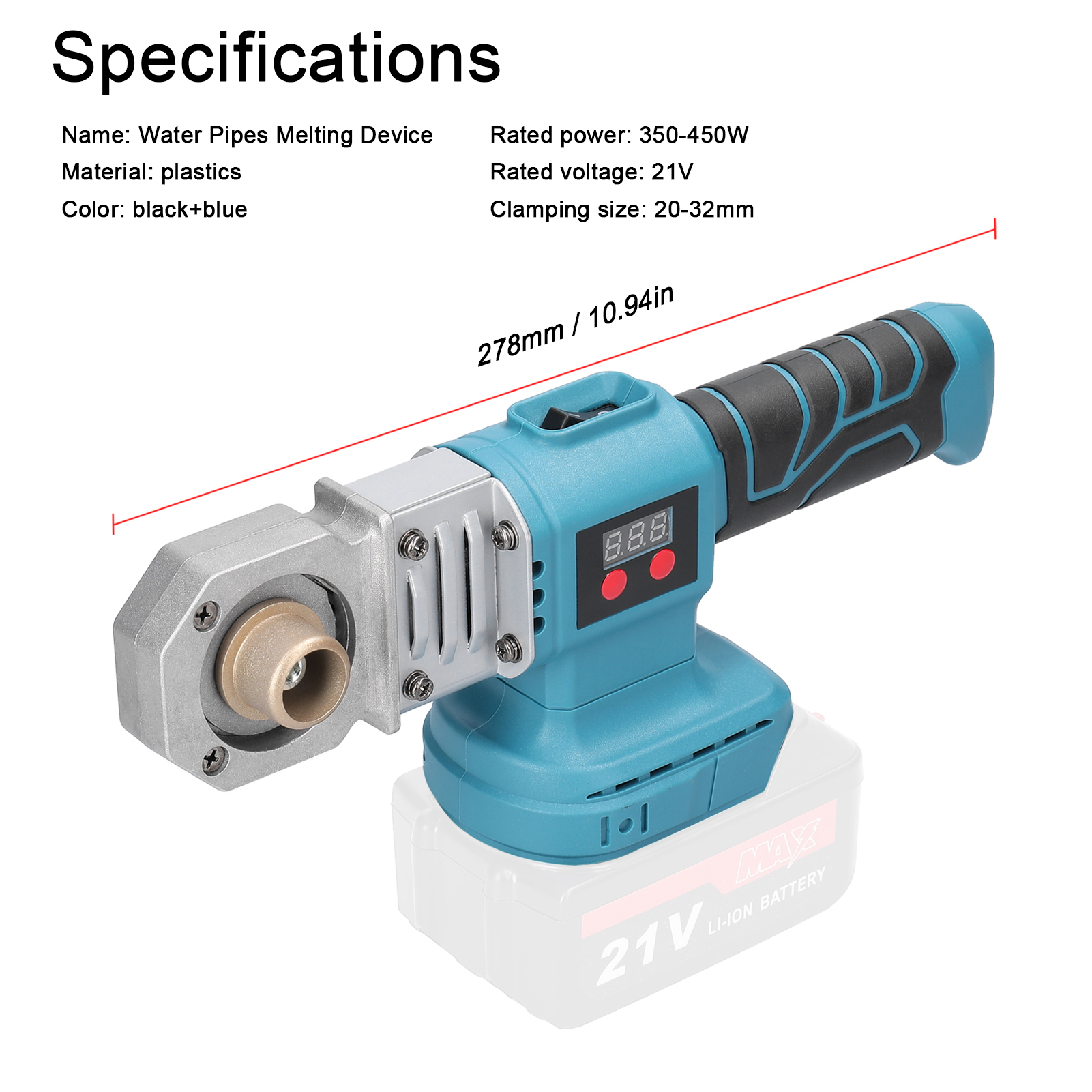 PPR Pipe Welding Machine Cordless Water Pipes Melting Device With 20/25/30mm Replacement Heads Fuse Machine for Makita Battery. 