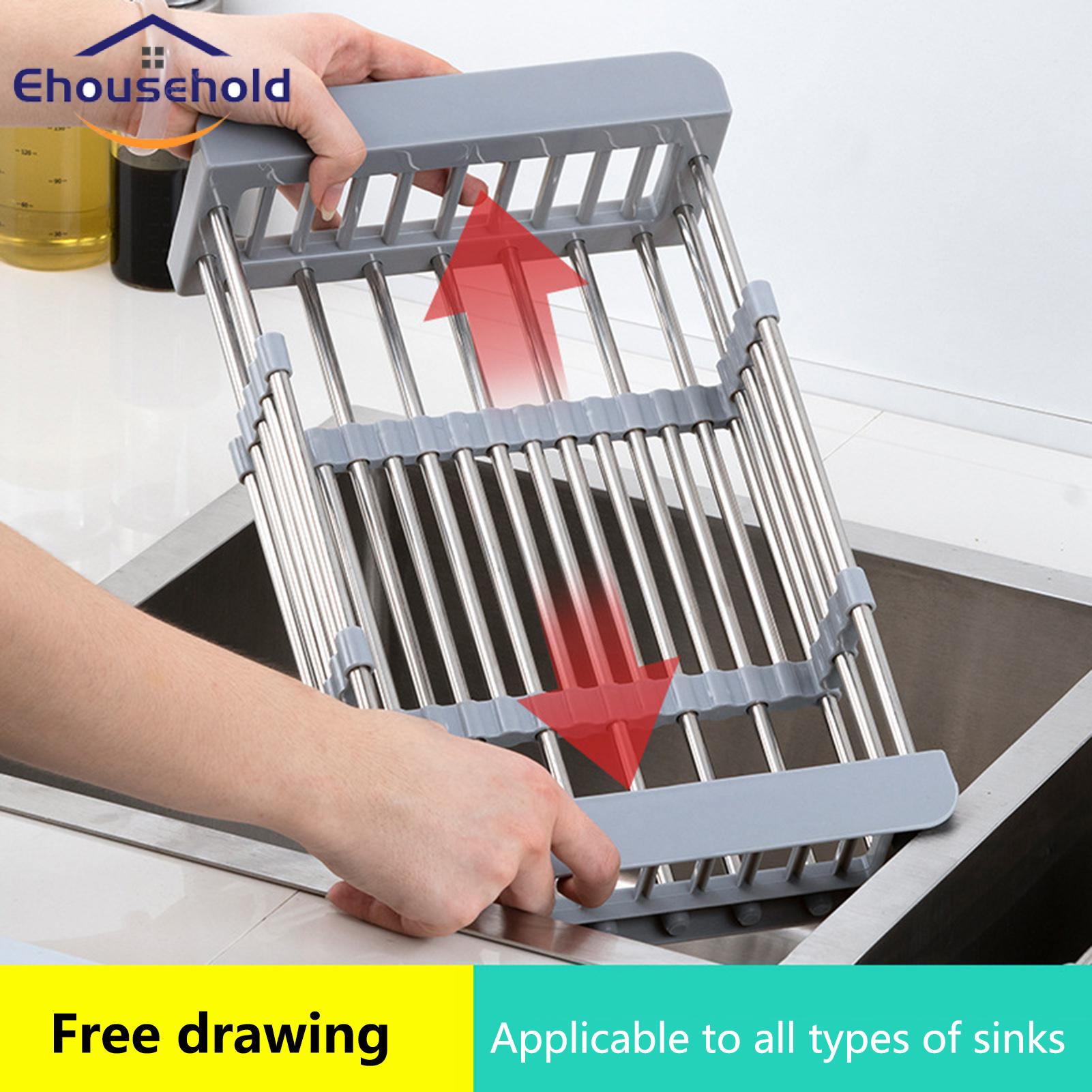 Sink Rack Stretchable Fruit Vegetable Washing Space-saving Sink Drain Shelf. 