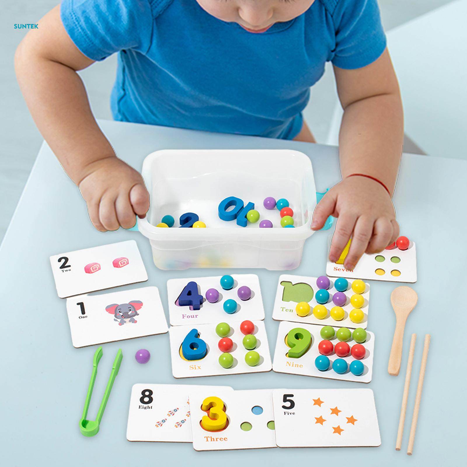 Color Sorting Toys Montessori Toy with Rainbow Beads Clip Beads Matching Game. 