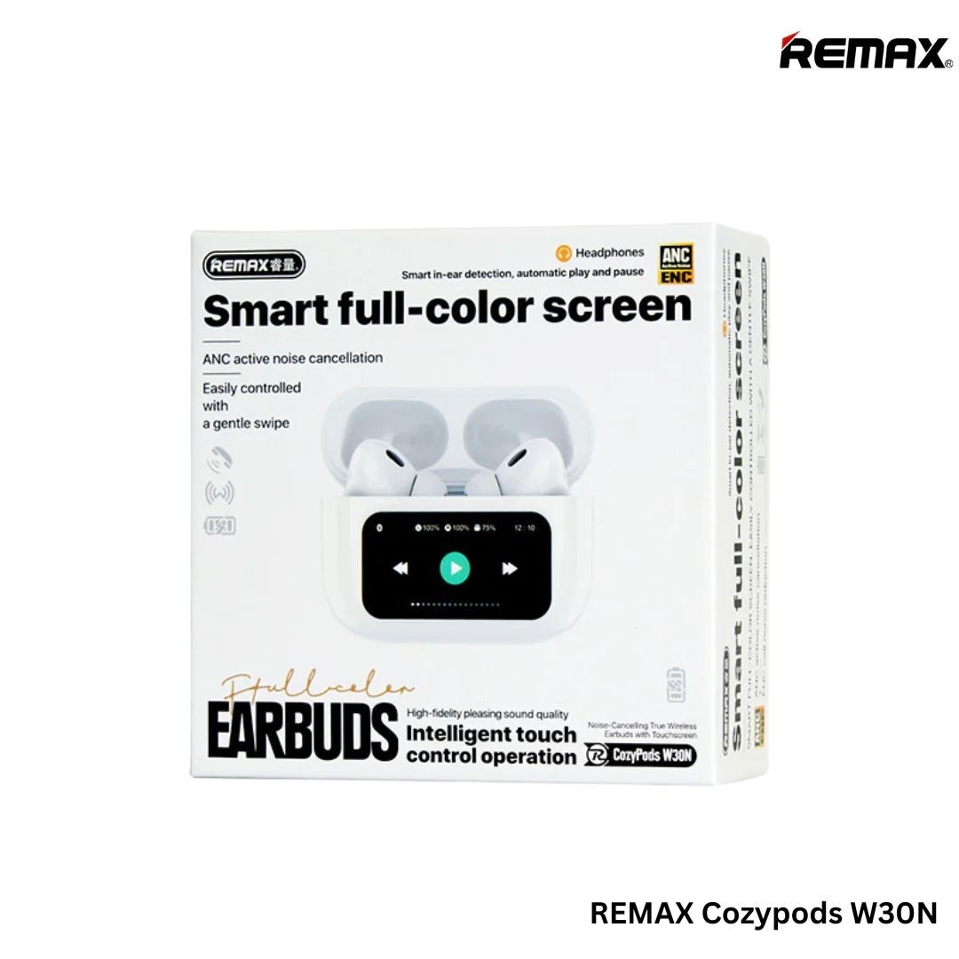 REMAX CozyPods W30N TWS Bluetooth V5.4 Airpods Pro 2nd Generation Noise-Cancelling ANC True Wireless Earbuds with Touchscreen. 