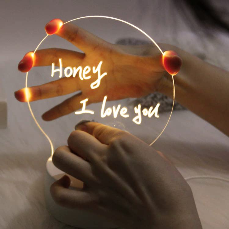 Inditradition 3D Acrylic Creative Message Board with LED Light Base Holder, with Writing Pen & Cloth ((Transparent, Round Shape, 5x5 Inches). 