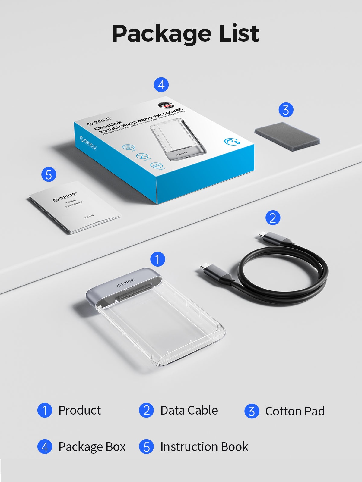 ORICO TX25C3-GY 2.5 inch Type-C Transparent Enclosure. 