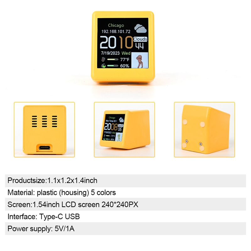 Smart WIFI Weather Station Clock DIY Cute GIF Animations Desktop Decoration Electronic Album Function MINI Clock E Easy Install Easy to Use. 
