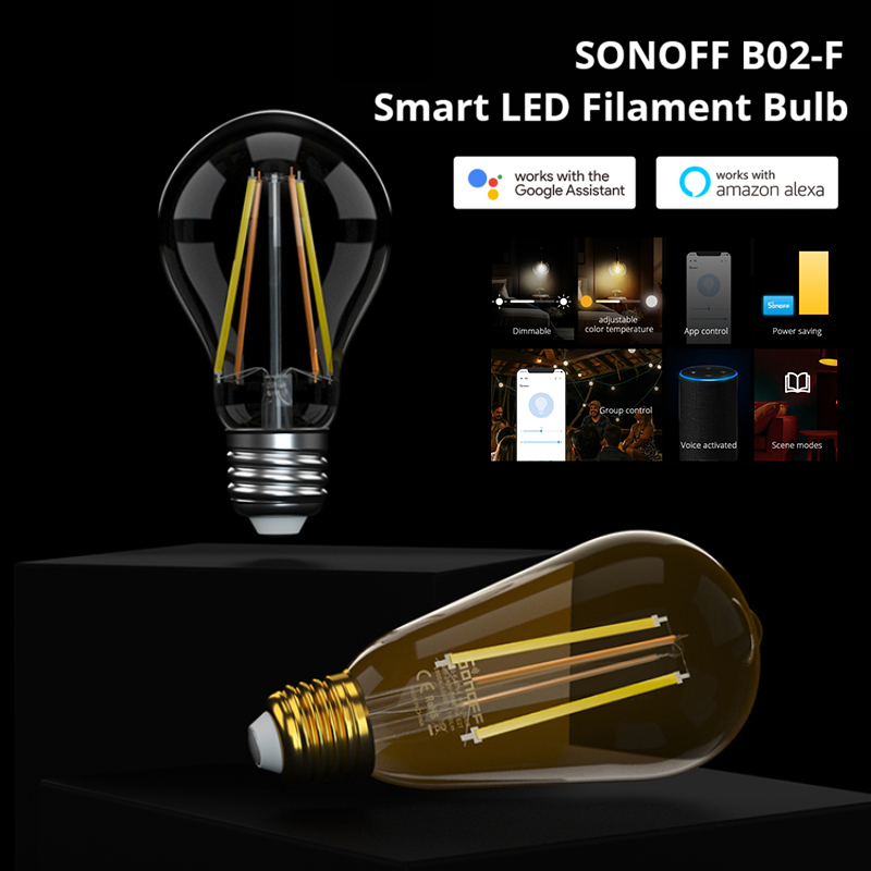 SONOFF B02-F A60/ ST64 Wifi Led Bulb Filament Smart Bulbs100-250V Night Light Warm White Lighting for Google Home Alexa. 