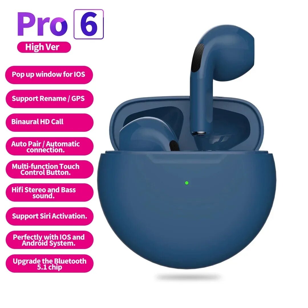 TWS Pro6 Wireless Headphones Bluetooth Earphones Earbuds Ear Bods Stereo Sport Waterproof Headset With Charging Box Microphone