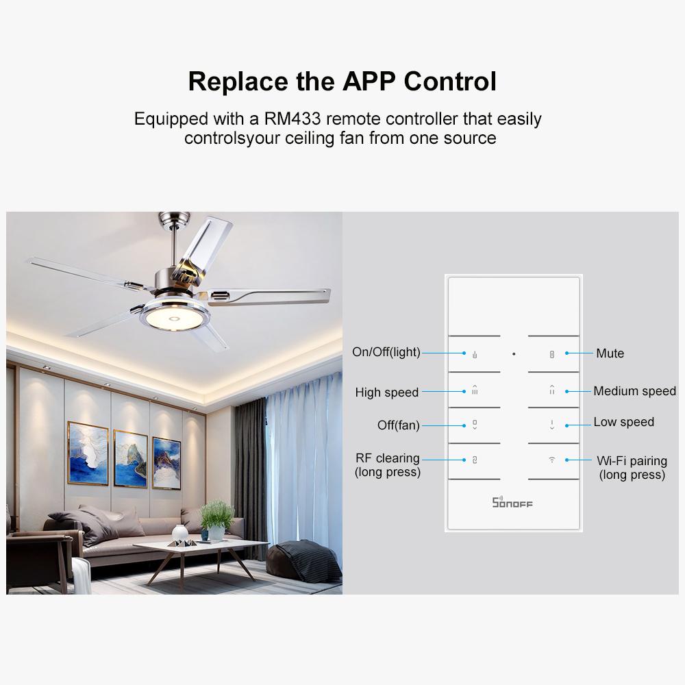 SONOFF-IFan03+RM433 Wi-Fi Ceiling Fan and Light Controller Intelligent Switch. 