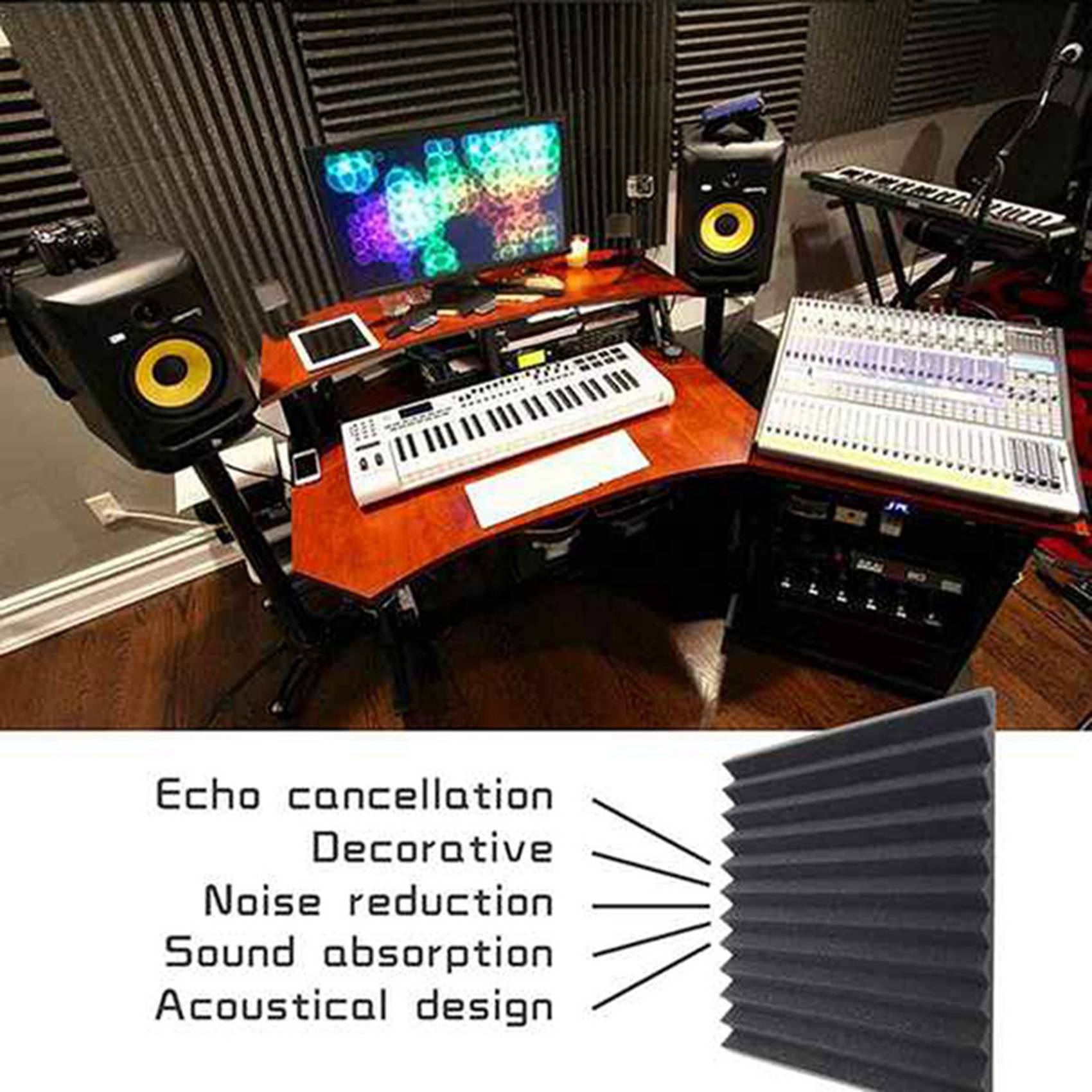 96 Pcs Sound Insulation Board Acoustic Panel Studio Foam Wedge Fireproof Soundproof Cushion Wall Board,2.5 x 30 x 30cm. 