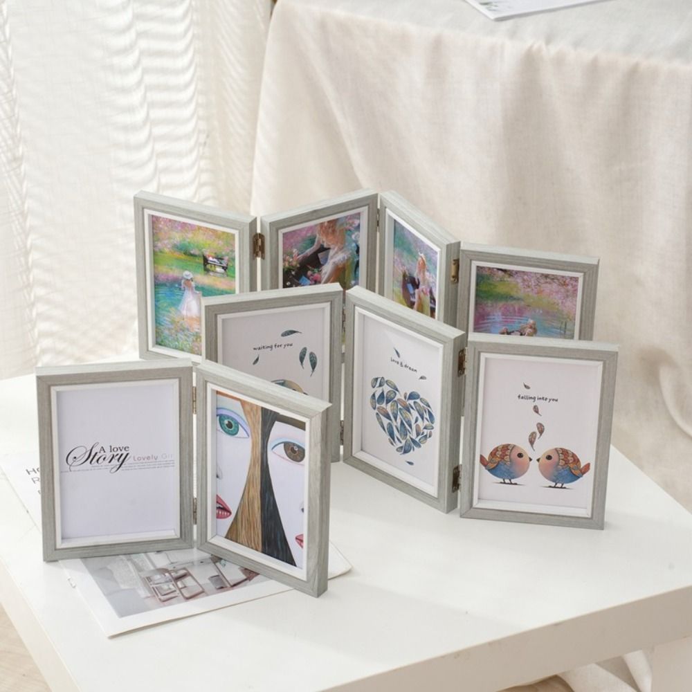 Creative Foldable Hinge Photo Frame Rectangular Double/Triple Combination Folding Frame Wooden 2/3/4/5 Linked.