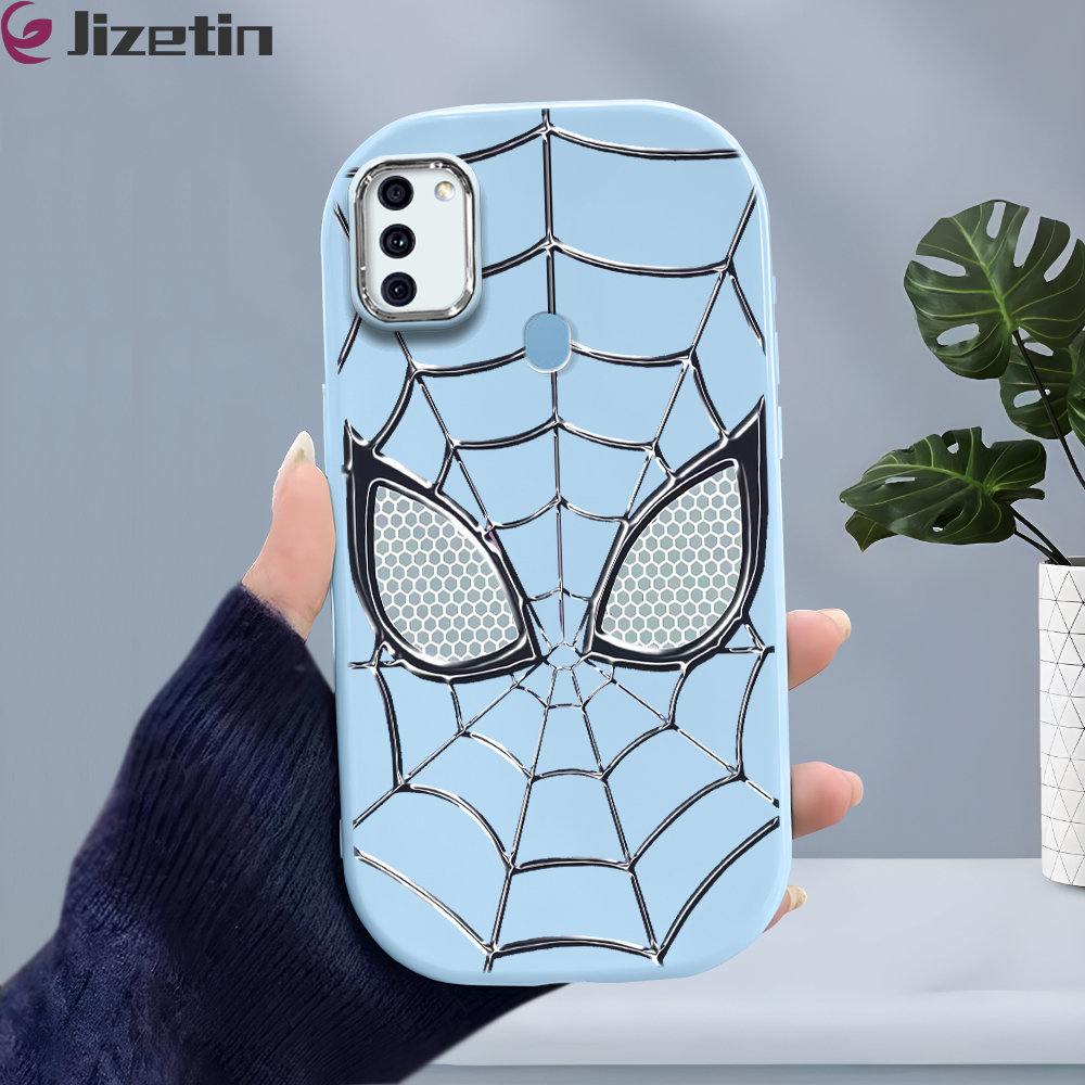 Jizetin for Samsung A11 M11 Back Cover Silver Spider Mask Bright Lens Frame Candy Soft Rubber Phone Cases
