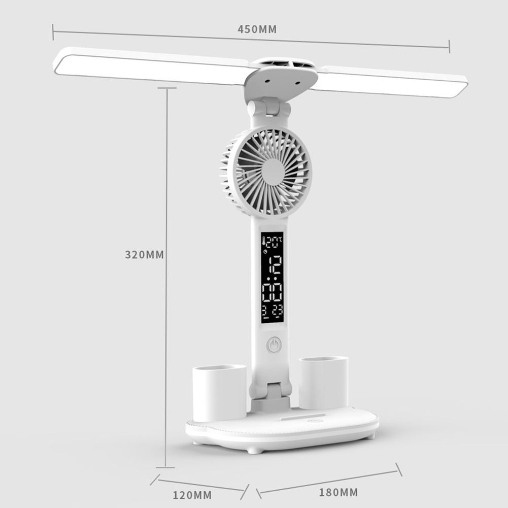 Rechargeable Table Lamp for Study Led Table Light with Fan, Led Clock Dispaly Reading Lamp. 