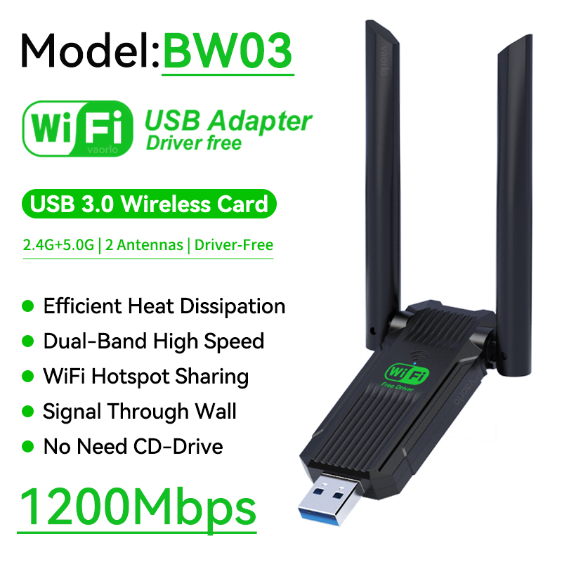 1200Mbps WiFi USB Adapter Dual Band 2.4G+5Ghz Wi-Fi Dongle Receiver USB3.0 High-Speed 802.11AC Wireless Network Card Driver Free. 