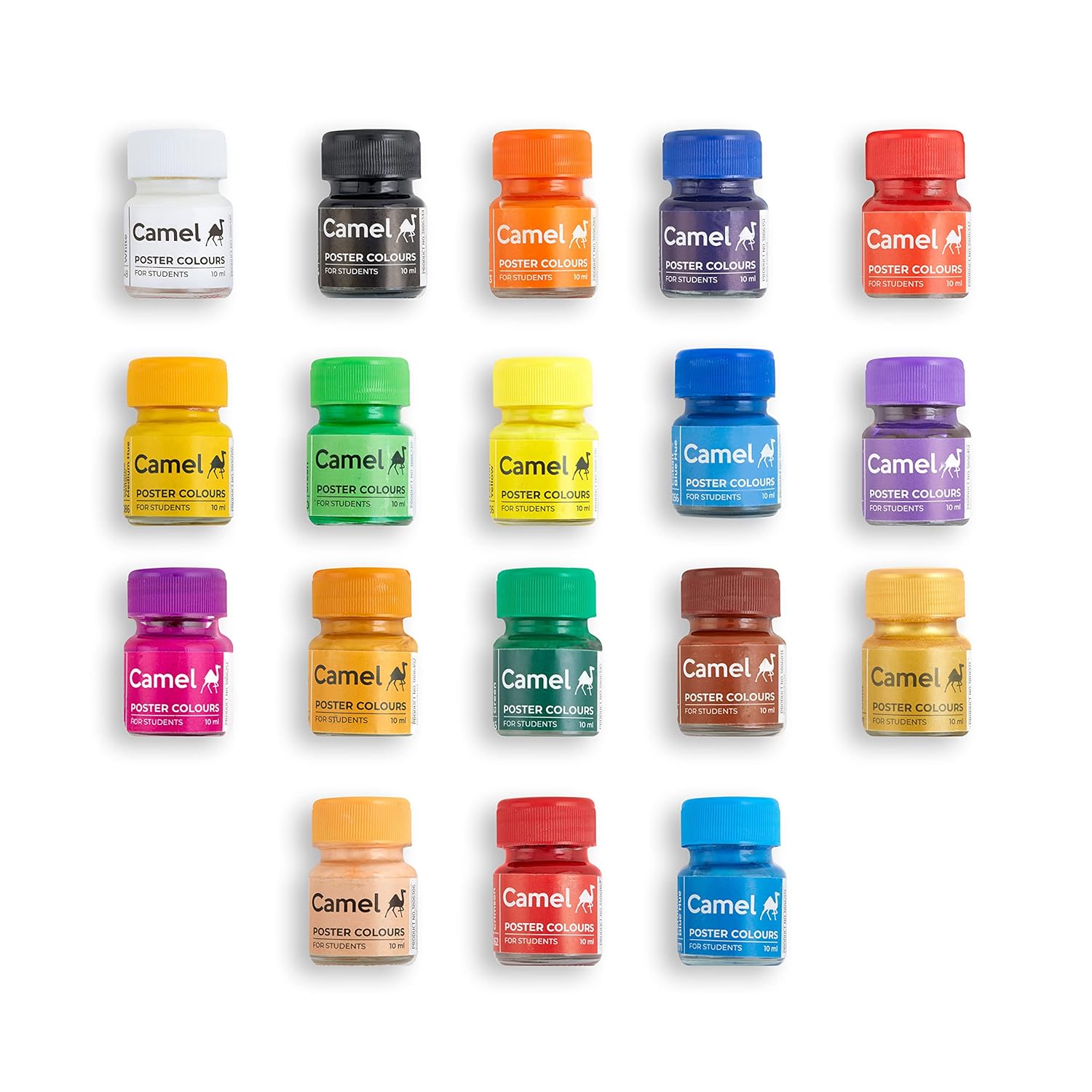 Camel poster color Pack of 18 shade bottles 10ml each, 1 palette, 1 brush. 