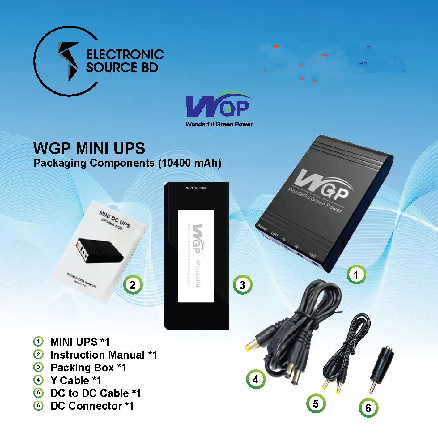 WGP Mini UPS 10400 mAh DC UPS for Router, Onu, CCTV 5 12 12 Volt Output (5,9,12 & Y Cable). 