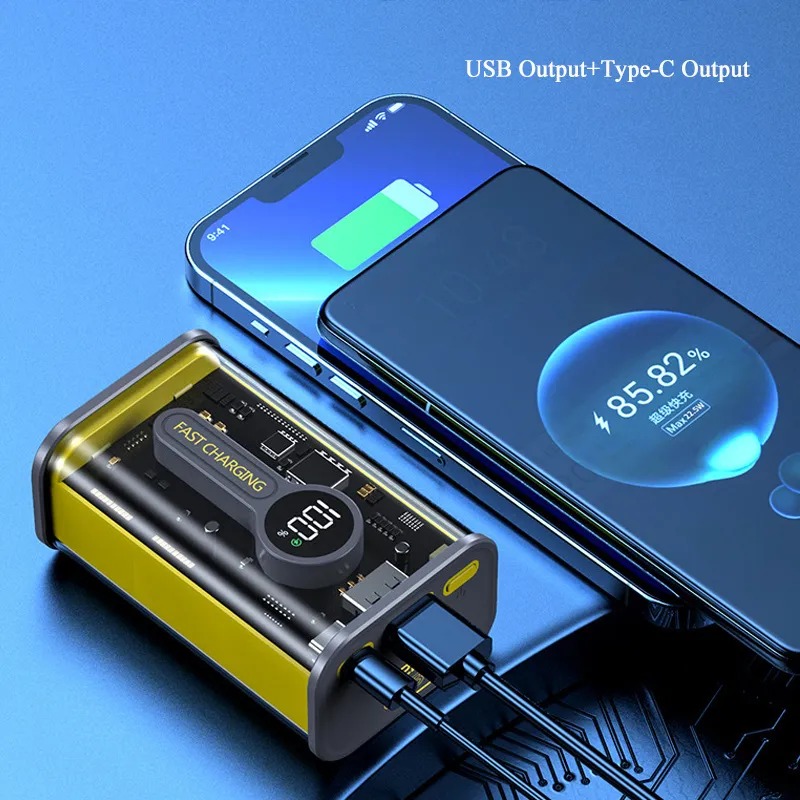 PD22.5W 4 battery Nothing Power Bank Case Transparent Power Bank Fast Charging External Battery for Mobile and others Battery Charger (Without Battery). 