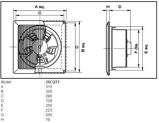 KDK 20CQT1 (20cm/8″) Ceiling Mount Propeller Ventilating Fan. 