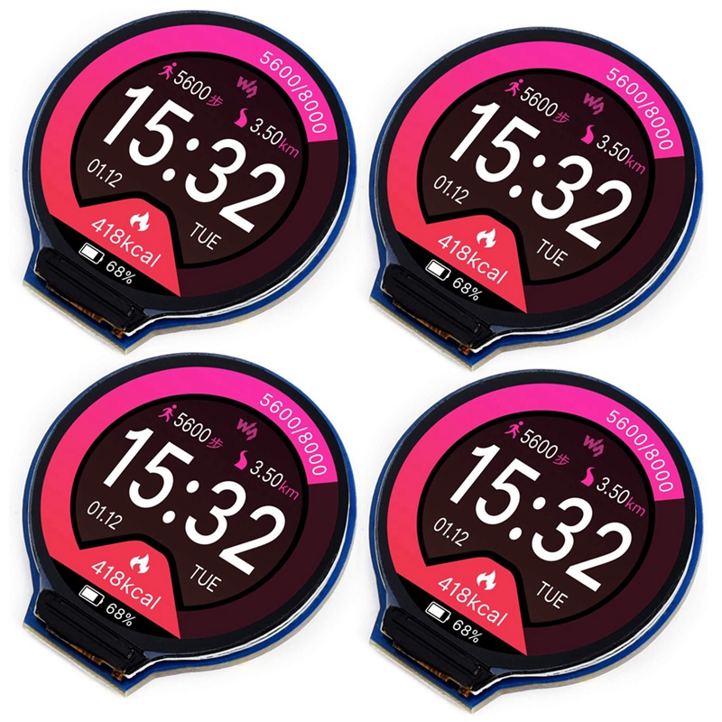 FORIDE 4pcs 1.28Inch Round Display LCD Screen Module GC9A01 SPI Communication RGB 65K Color Support Raspberry. 