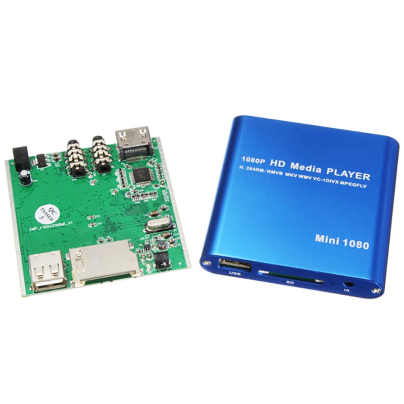 Us Plug Mini Car Hdd Media Player Adapter Hdmi Av Usb Host With Sd Mmc Card Reader Support H.264 Mkv Avi 1920x1080P 100Mpbs(Blue). 