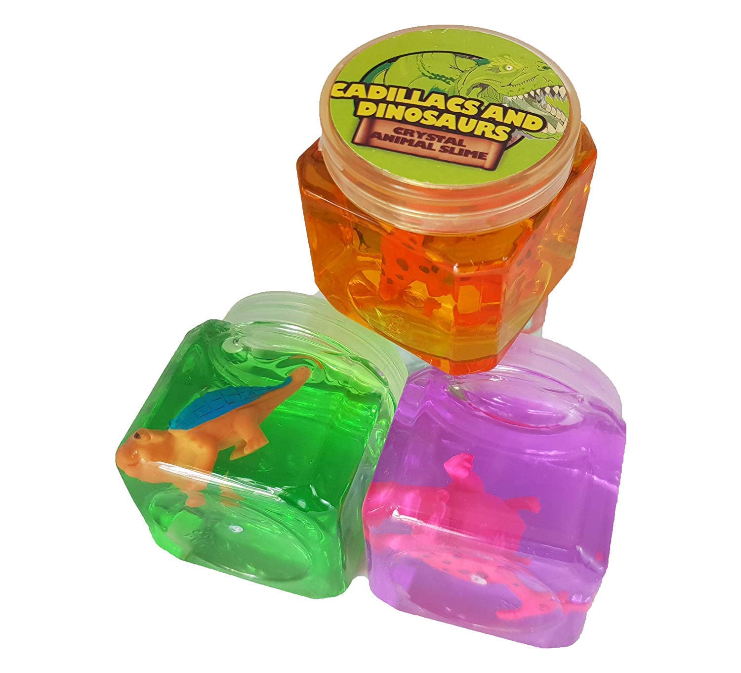 Clastik Latest Cadillacs and Dinosaurs Crystal Animal Slime / Animal Slime /Latest Bubble Slime / Crystal Clear Putty Slime Jelly Clay with Dino Figures Educational Toy (Set of 2). 