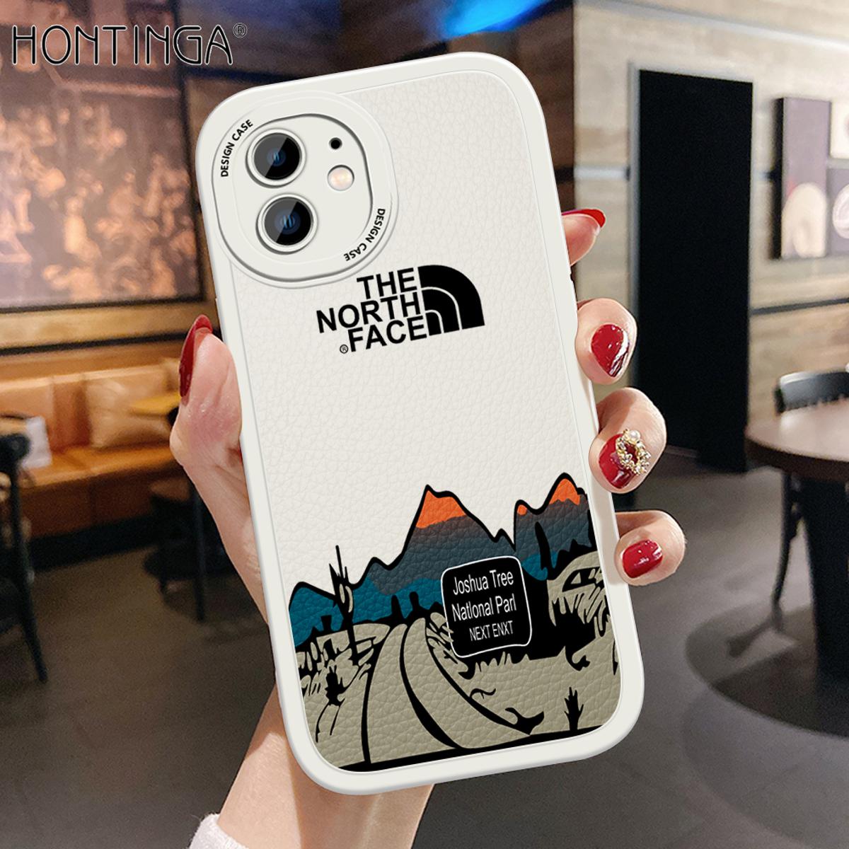 Hontinga for iPhone 12 Back Cover PU Leather Simple Scenery Print Case Soft Silicone Edge Phone Cases