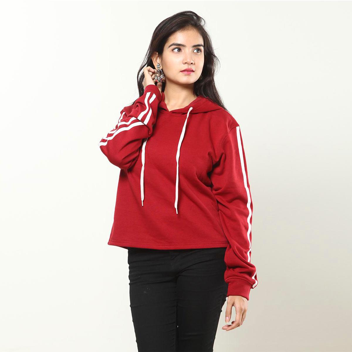 Versatile -Choice and Remark -Maroon color hoodie for women Stripe design hoodie for ladies- Avant-garde Remarkable - Disclose Styles & Luxe