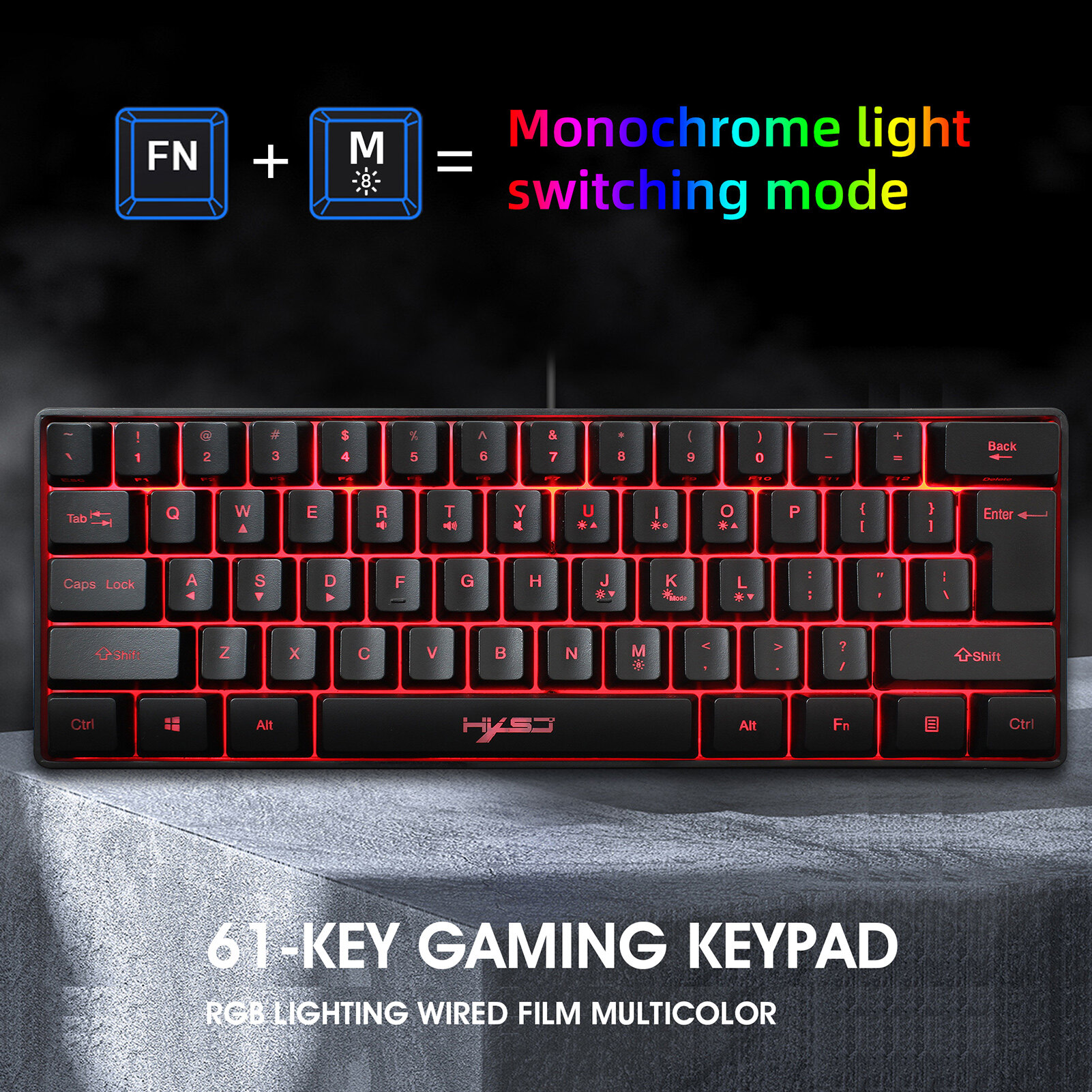 HXSJ V700 Wired Gaming Keyboard RGB Streamer Wired 61-key Gaming Keyboard for Game Office Black. 